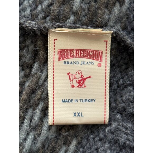 True Religion Cardigan Sweater Flag Patch Alpaca Wool Blend Gray Size XXL - Picture 8 of 9